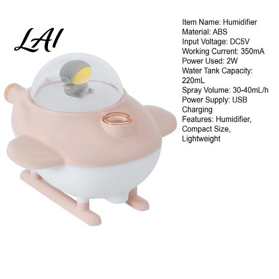 Skin Moisturizing Humidifier Desktop Humidifier Airplane Shaped with Light Portable 220ml Water Quiet For Bedroom Tank Capacity Operation