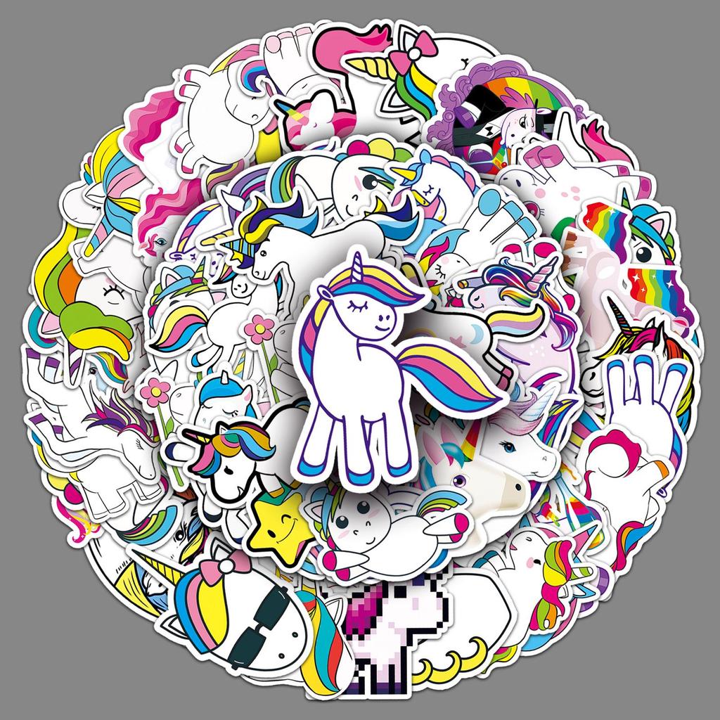 51 Cute Cartoon Unicorn Rainbow Stickers: Waterproof Decor for Laptops, Suitcases, and Cars