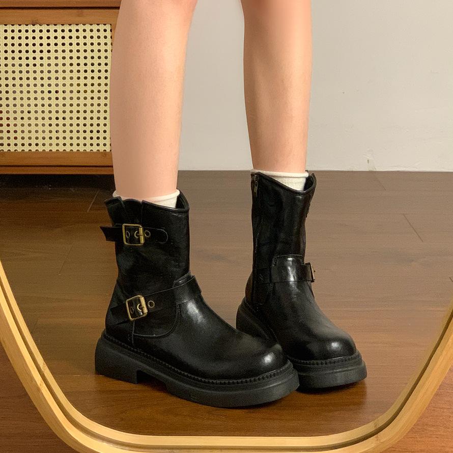 

Retro British style single Martin boots women s 2025 autumn and winter new side buckle thick-soled western cowboy Chelsea short boots 40