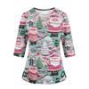 Women's Christmas Print V-Neck Work -Quarter Sleeve Caregiver Uniform Scrub Tunic