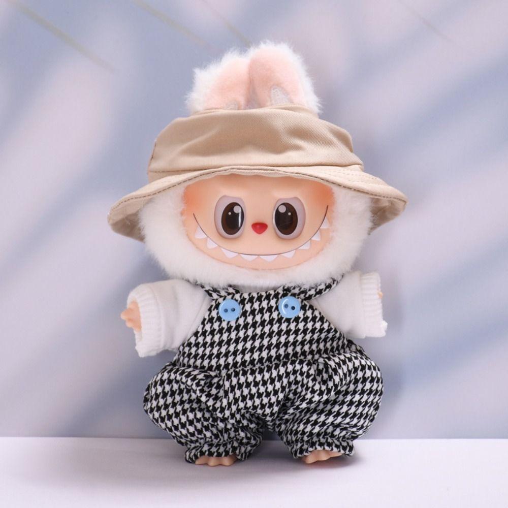 

Houndstooth Labubu Doll s Clothes Khaki Hat 17cm Plush Dolls Clothes Children Gift Style 1
