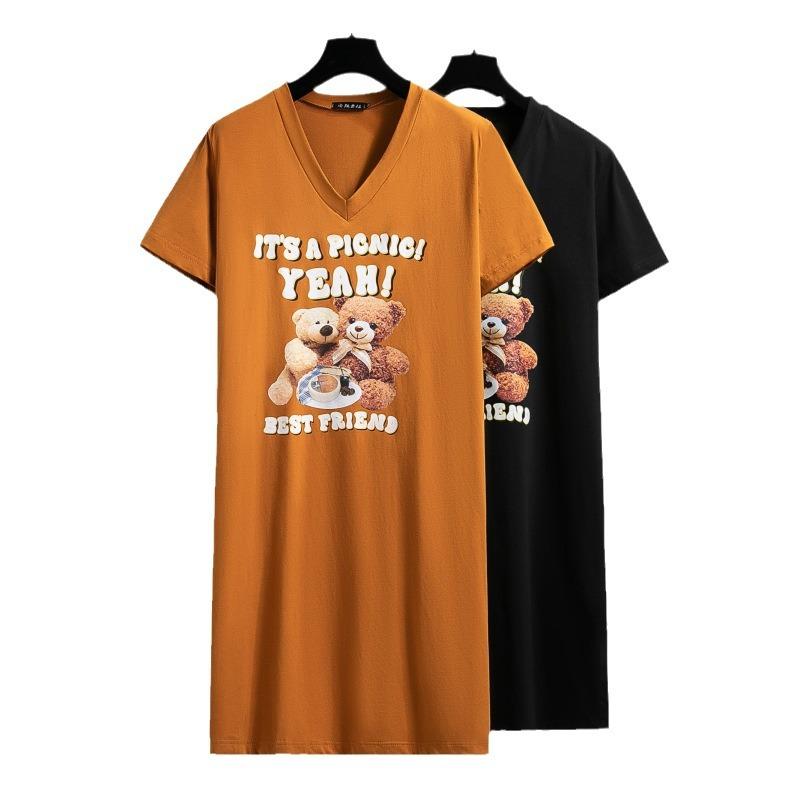 Plus Size Women's T-shirt Dress Summer V-neck Slim Dresses