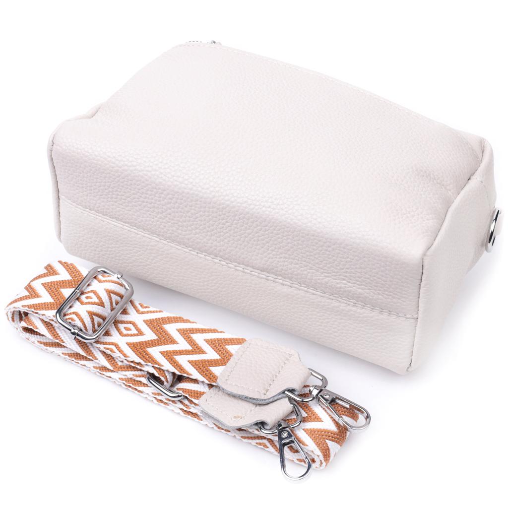 Interesting Women's Leather Bag with a Stylish Runner Vintage 22653 White