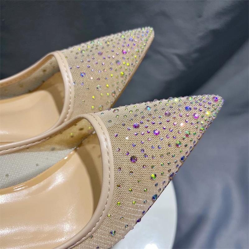 Mesh drill high heels nude high, heels, mesh, shoes, drill, sole, single, mesh, shoes, breathable, sexy pointed, sexy pointed cm