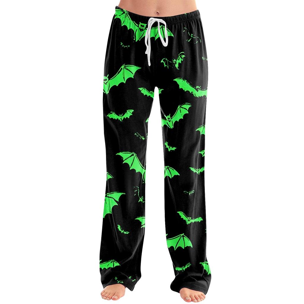Damen Halloween Print Kordelzug Hose Lässige Lounge Hose Halloween Thema Bedruckter Elastischer Bund Entspannte Passform Hose