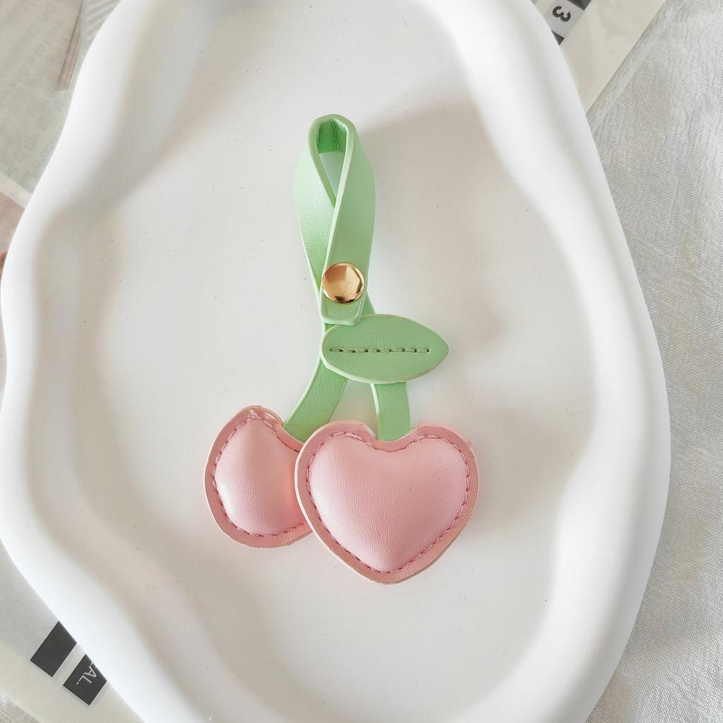 1/3PCS PU Leather Cherry Keychain - Simulated Fruit Heart Pendant DIY Bag Hanging Decoration Cute Key Ring Accessories