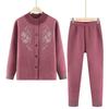 Women's Winter Fleece-Lined Cardigan and Sweater Set for Elderly