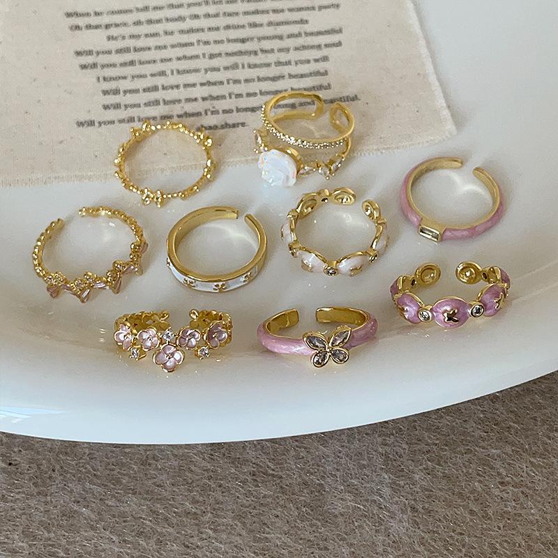 Sweet Butterfly Flower Purple Oil Drop Ring Female Niche Personality High Sense Simple Versatile Fashion Ring Ring