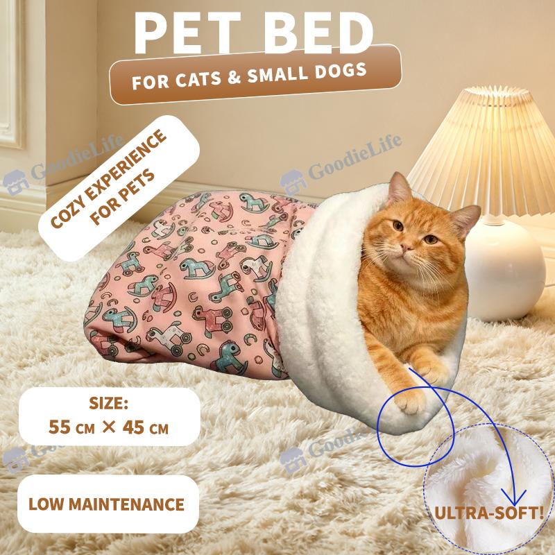 Winter Warm Cat Bed Semi Enclosed Dog House Cozy Sleeping Bag Pet Blanket for Cats and Small Dogs