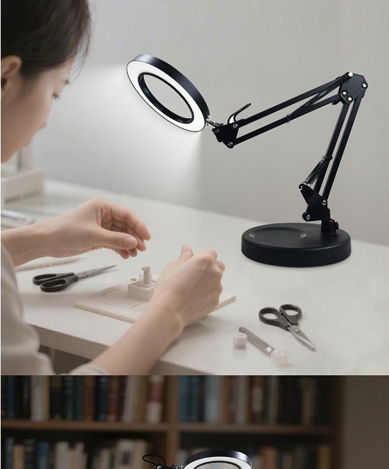 LED Long Arm Desk Lamp with Magnifying Glass – Cross-Border Eye Protection for Reading, Learning, Welding, and Repairs