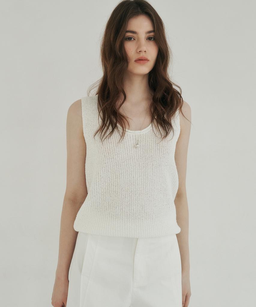 LOSSYROW U-Neck Soft Knit Sleeveless White