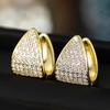 Huitan Modern Fashion Triangle Shape Hoop Earrings for Women Dazzling CZ Gold Color Statement Geometric Earrings Wedding Jewelry