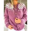 Womens Color Block Knit Cardigan Loose Fit Long Sleeve Geometric Casual Commute Style