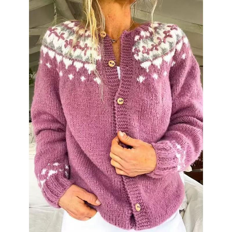 Womens Color Block Knit Cardigan Loose Fit Long Sleeve Geometric Casual Commute Style