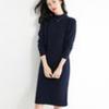 Knee-length Long Sweater Dress Women's Half-High Collar Dress Insulated Warm Knitted Midi Dresses with Bottoms Spring Autumn