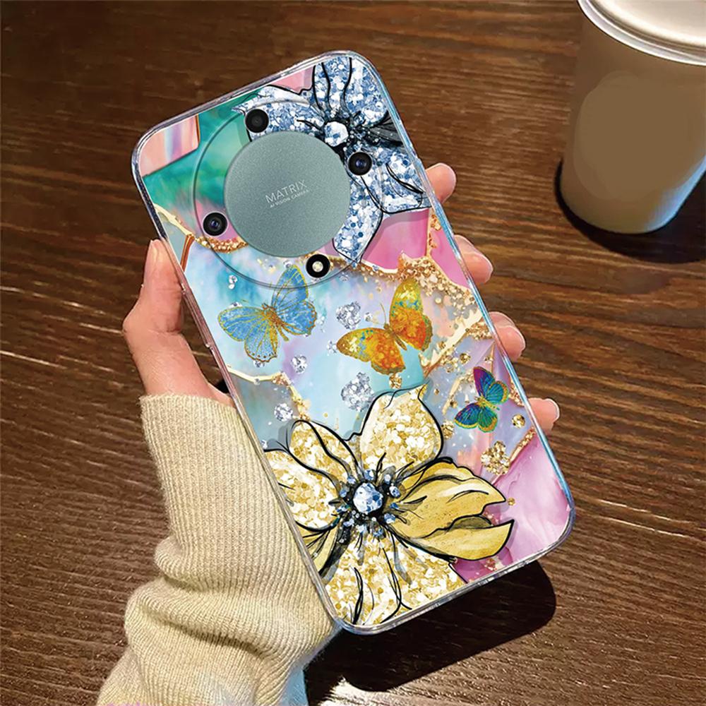 Rose Flower Lavender Oil Painting Phone Case For Honor X9c X9b X9a X8a X8b X8c X7a X7b X7c X6b X7c X7d Transparent Clear Cover