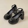 Internet Celebrities Versatile Spring 2025 New Thick Heel Mary Jane Shoes Women's Burgundy High Heels Straps Single Shoes Retro