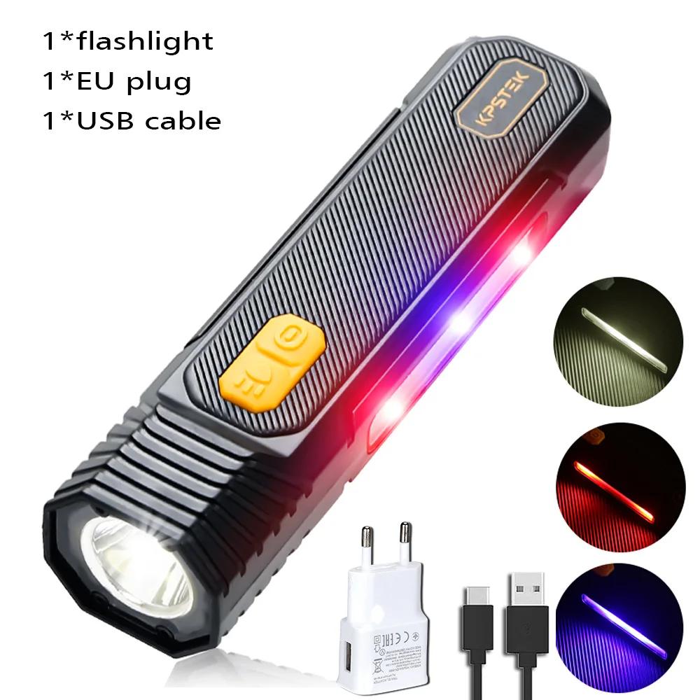 Outdoor LED High Gloss Flashlight Home Long-range Portable Type-C Charging Side Red Blue Warning Emergency Light Flashlight