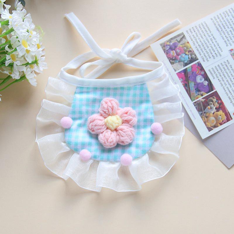 Cute Animal Bib Necklace for Small Medium Dogs All Season Unisex Collar Accessories Adorable Lattice Lace Up Pet Puppy Neck Wear