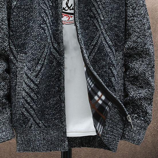 Gestrickte Langarm Herren Strickjacke Herbst Winter Geometrisches Muster Stehkragen Pullover Mantel Oberbekleidung