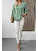 Women's V-Neck Ruffled Blouse - 3/4 Sleeve Loose Casual Shirt