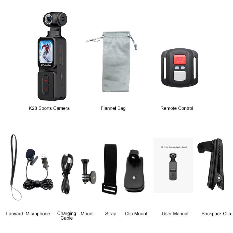 

5K Ultra Clear Handheld Action Camera 1.69-inch Face Recognition Automatic 270°Rotating Lens Follow Shot Sports Thumb Camera No TF Card чорний
