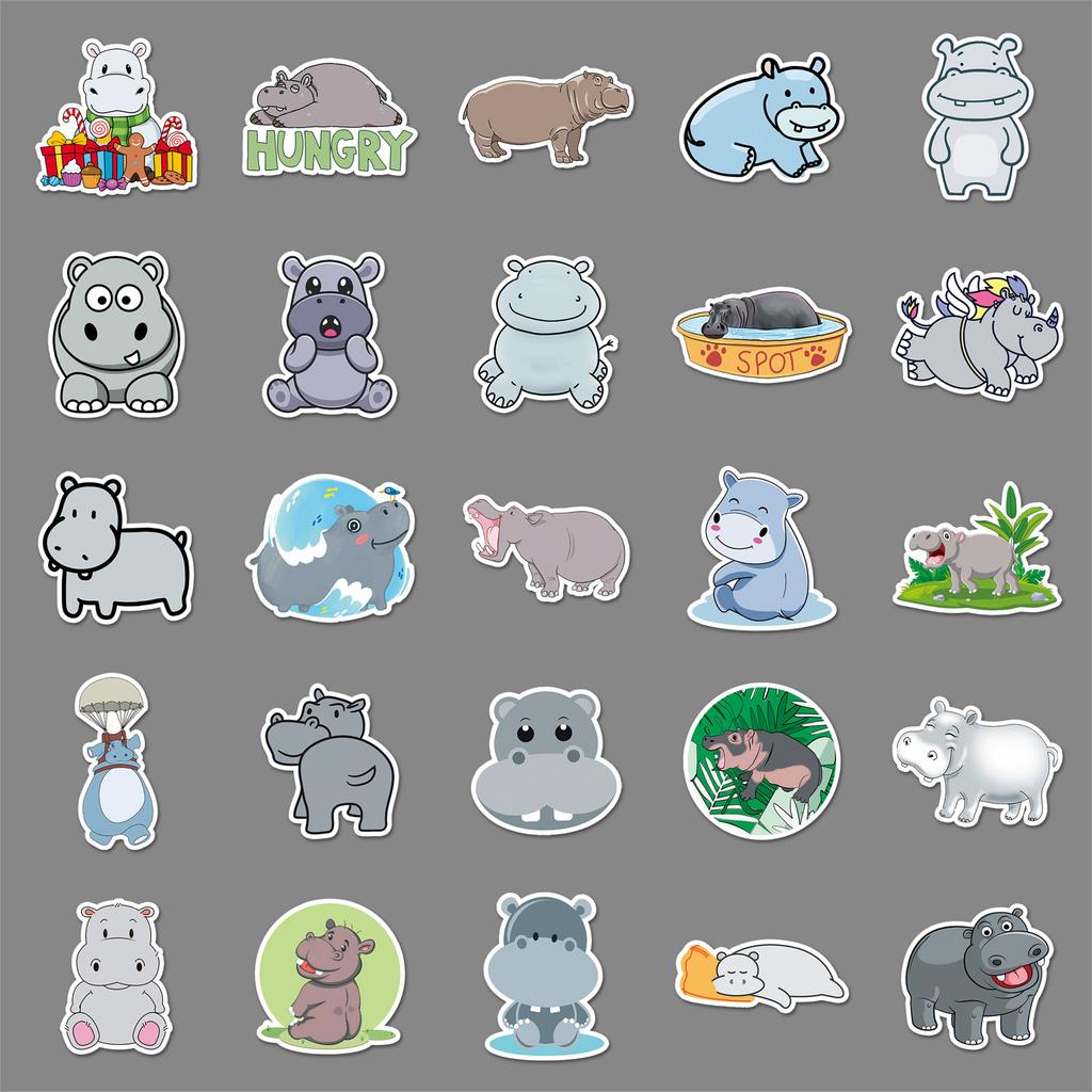 50 Hippo Graffiti Personalized Cartoon Animal Children's DIY Mobile Phone Case Water Cup Suitcase Sticker Waterproof