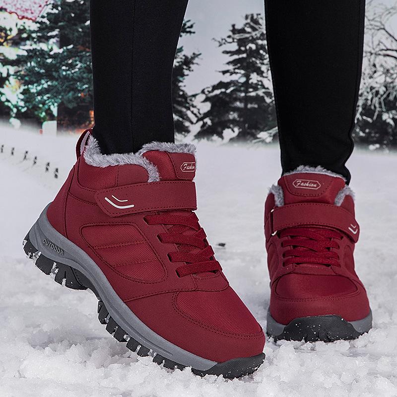 Autumn and Winter Men's and Women's Cotton Shoes Hiking Shoes Winter High-top Velvet Warm Outdoor Hiking Parents Comfortable Walking Shoes