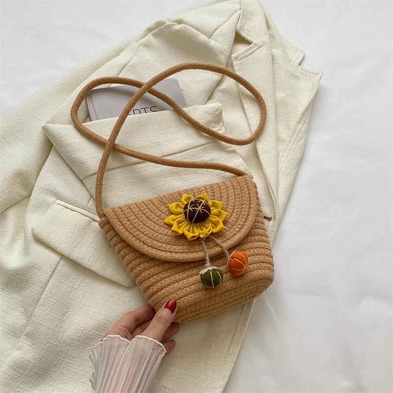 

2025 summer new woven flower bucket bag simple casual underarm shoulder bag personalized foreign style oblique span bag no flower хаки