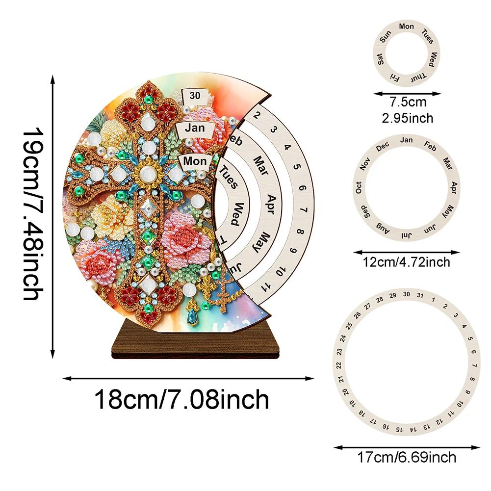 Wooden Special Shaped Colorful Pattern Diamond Art Desktop Perpetual Calendar Diamond Painting Dial Moon Calendar for Beginners