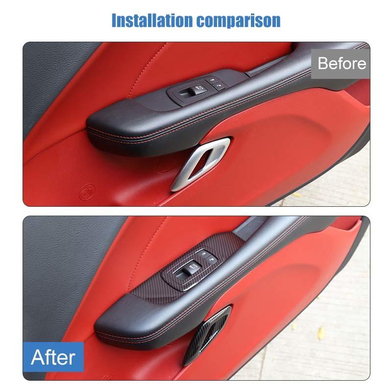 Door Interior Handle Window Lift Panel Decoration Protective Cover For Dodge Challenger 2015 Up Car Interior Accessories