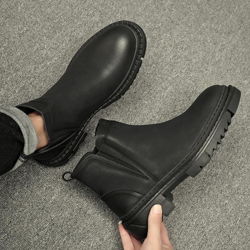 Handschuhstiefel trendige Herrenschuhe mittelhoch rein schwarz Herren High-Top Lederschuhe höhenverstärkende Chelsea Boots Herren Kurzstiefel Lederstiefel