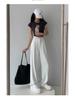 Women's High-Waisted Black Wide-Leg Slimming Pants - Petite, Floor-Length, Casual Fit