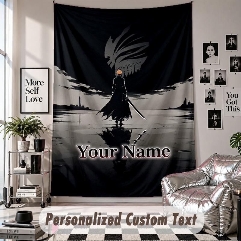 Custom Tapestry Wall Hanging, Bleach Anime Personalized Name Text Home Wall Decor