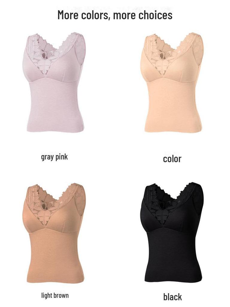 Women's Silk Warm Vest: Thickened Mulberry Silk, Brushed, Lace Top for Autumn/Winter