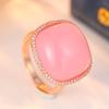 Gorgeous Inlaid Pink Stone CZ Women's Ring Exquisite Gold Color Geometry Daily Wear Party Jewelry Anniversary Gift