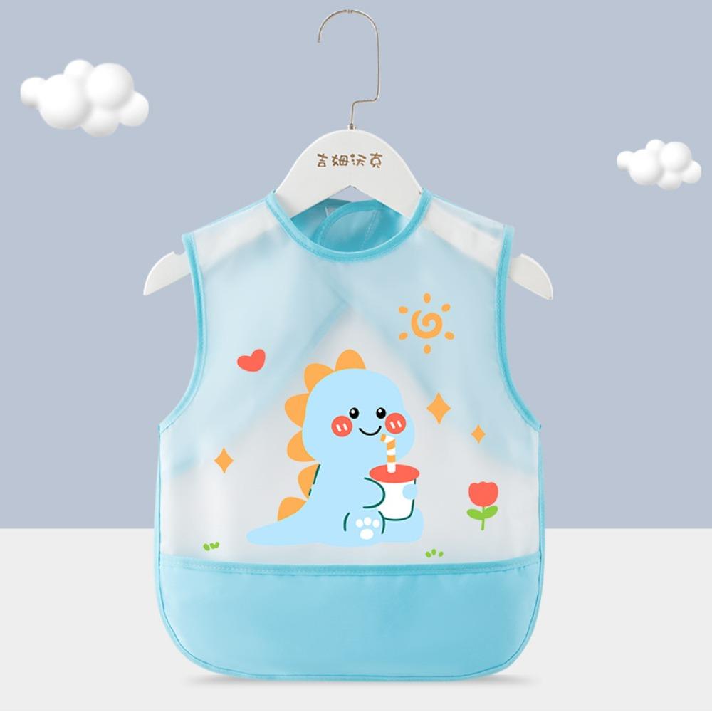 

Waterproof Baby Eating Bibs Cartoon Pattern Children Protective Clothing Baby Children blue dragon(110cm)