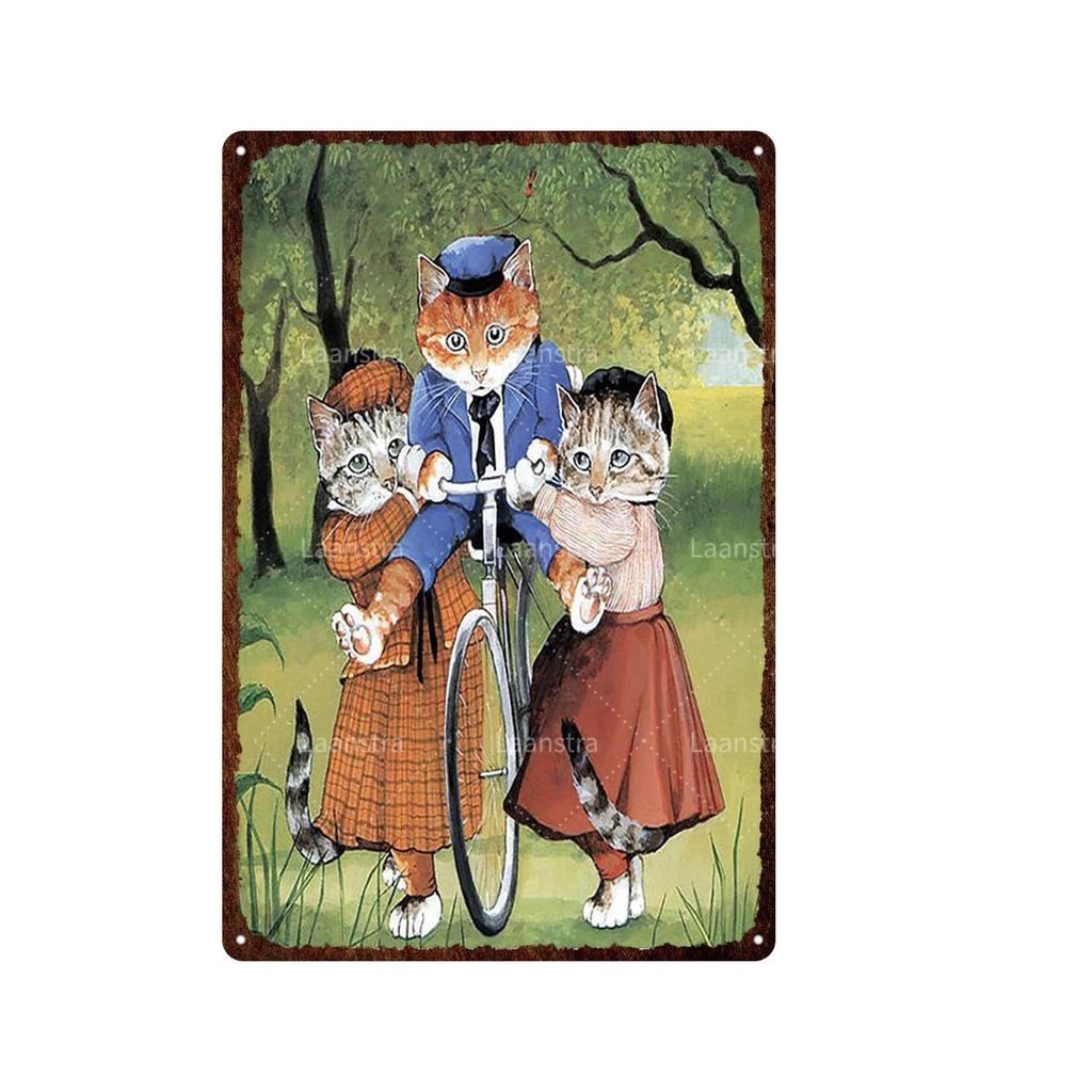 Cute Animal Funny Cat Metal Signs Vintage Metal Sign Painting Plate for Bar Club Pet Shop Decor Retro Poster Wall Decor Painting