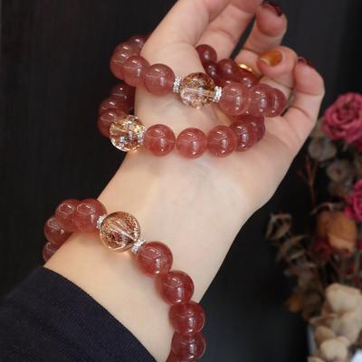 Natural Strawberry Crystal Bracelet Bangles Women Fashion Jewelry Accessories Gift