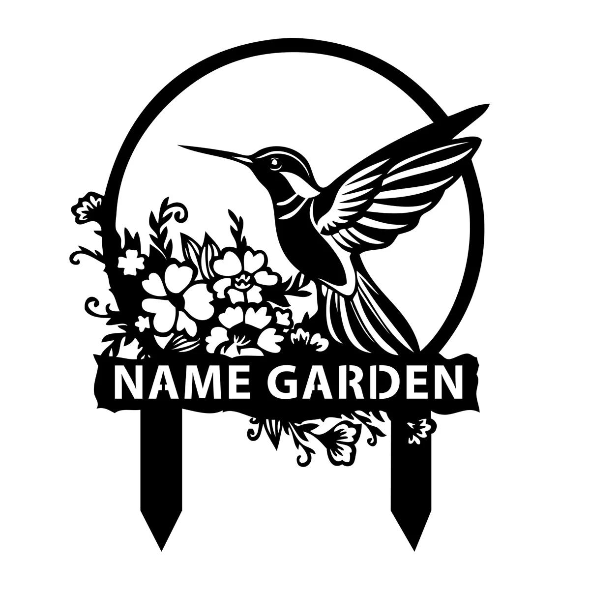 

Metal Garden Stake Hummingbird Yard Decor Custom Outdoor Sign Personalized Gift чёрный