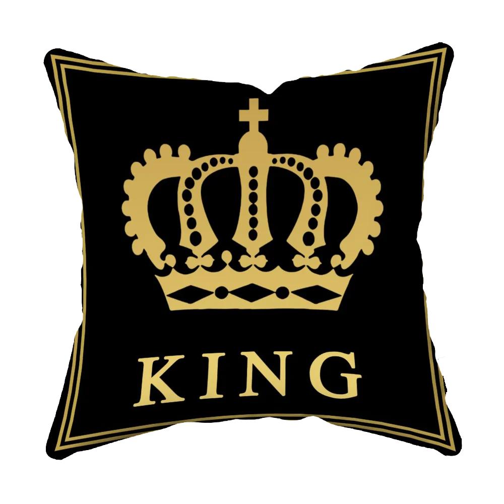 Negro Y Dorado Rey Y Reina Letra Cuadrado Decoración Hogar Oficina Funda De Almohada Cojín Almohada Suave Y No Destiñe