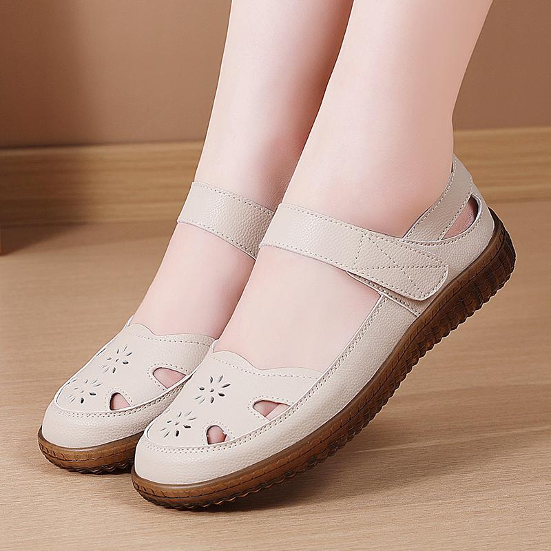 

Women s Sandals Summer Mary Jane Beach Shoes White Flat Shoes Casual Soft Walking Sandals for Girl Plus Size EU:35 бежевий