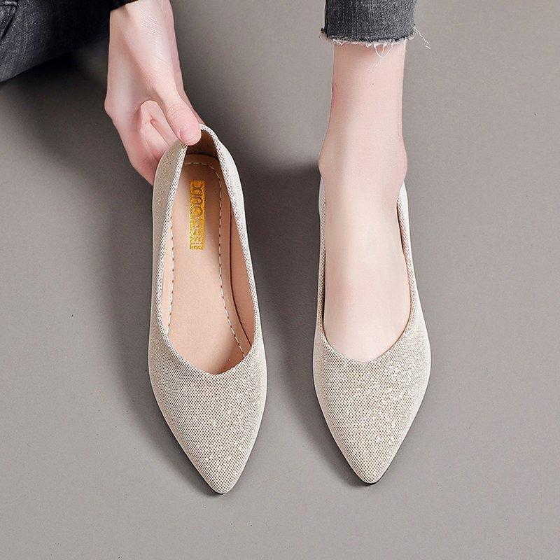 Single Shoes Women Pointed Flat Shoes Lady Fashion Ladyshoes Work Shoes Fashion Shiny Tide