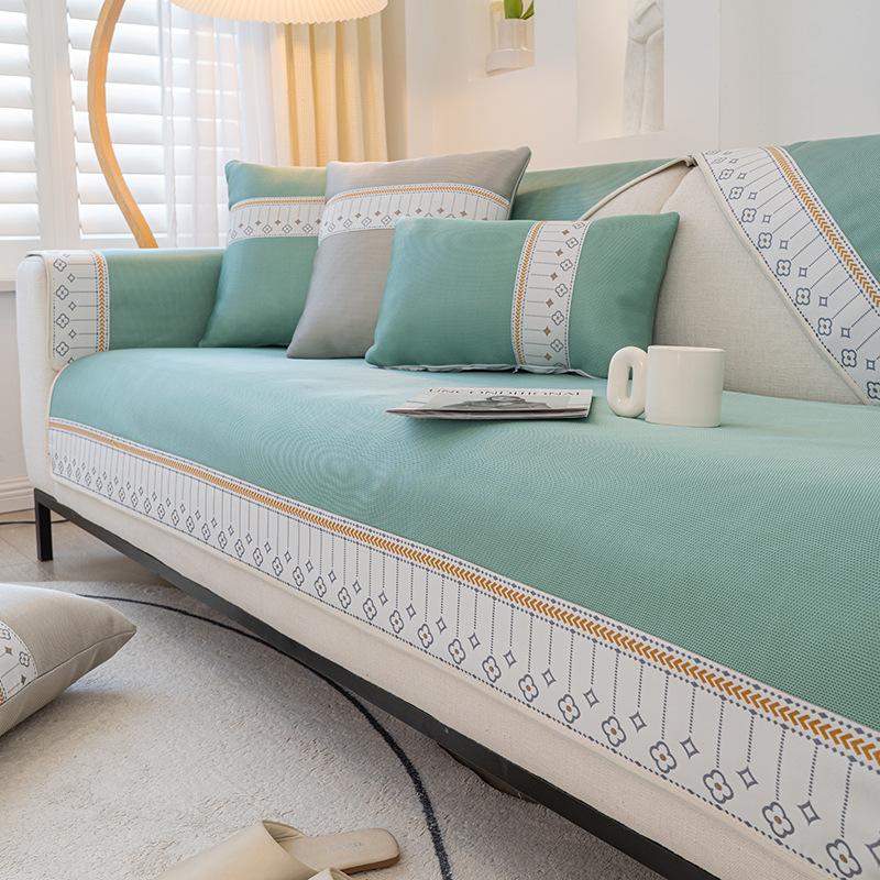 

2023 Новая подушка для дивана из ледяного шелка, летняя современная простая нескользящая подушка для дивана из ледяного шелка, полный пакет, комбинированный чехол для дивана 50*70cm темно-зеленого