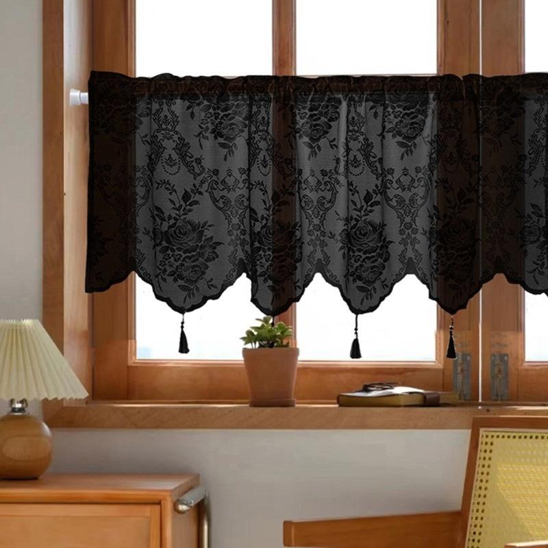 Polyester Lace Window Curtain Elegant Tasseled Lace Weaving Designing Curtains to Any Space Decoration Short Drape