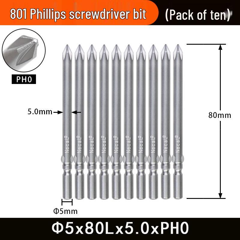 Nigao 801 Phillips Electric Screwdriver Bit, S2 Steel, Magnetic, 5mm Shank, 60mm/80mm Length