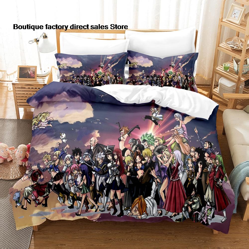 3D Printed Fairy Tail Anime Bedding Set Duvet Cover Pillowcase For Fans Bedroom Decor Twin Full Queen King Size Bed Linen