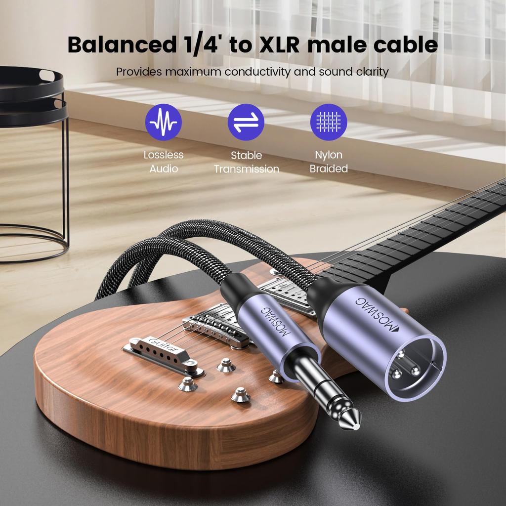 MOSWAG XLR Male To XLR Male To Jack Male Audio Male To Microphone XLR Male Cable for Electric 6.35mm Cable, 6.35mm Cable, 6.35mm Guitar, Piano,