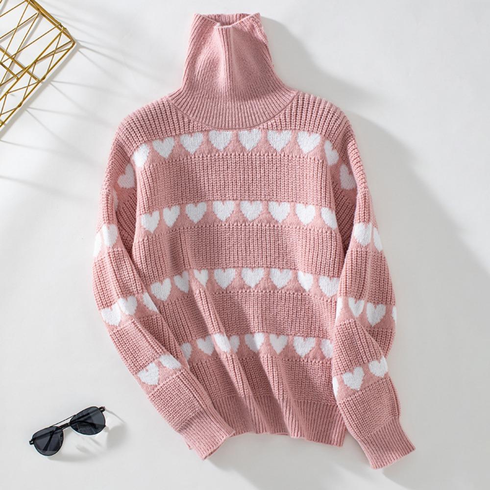 Herbst- und Winterpullover Locker Lässig Liebe Rollkragenpullover Strickpullover für Damen
