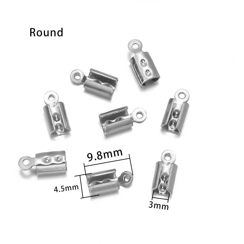 High Quality Stainless Steel Crimp End Beads Caps Leather Cord Clip Tip Fold Crimp Bead Bracelet Connectors For Jewelry Making